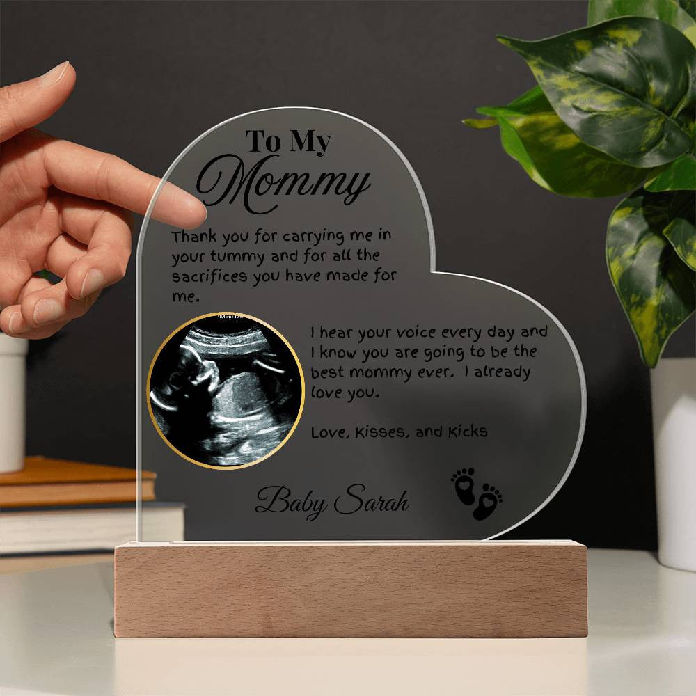 To My Mommy - Personalized Ultrasound Photo Heart Plaque with LED