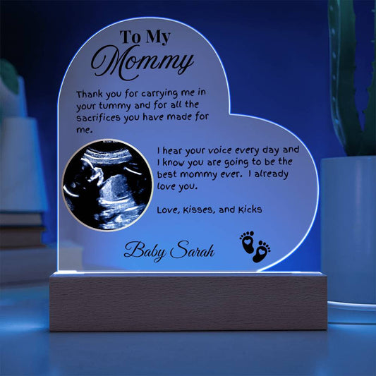 To My Mommy - Personalized Ultrasound Photo Heart Plaque with LED